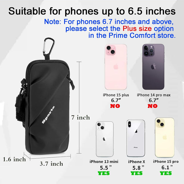 Phone Holder Arm Band, Small Crossbody Shoulder Holsters Bag with Arm Bands, Fits Iphone and Android, Use for Running, Walking, Hiking & Biking (6.7 Inches, Black)