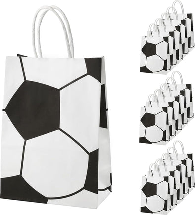 16Pcs Soccer Party Favor Paper Bags, Football Themed Party Gift Bags with Handles Soccer Goodie Bags Treat Candy Bags for Kids Adults Soccer Party Supplies (Style 2)
