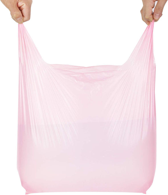 Lazyme T Shirt Bags, Pink Plastic Bags with Handles for Grocery and Retail, Bolsas De Plastico Para Negocio, 12X20 Inches (50 Pcs)