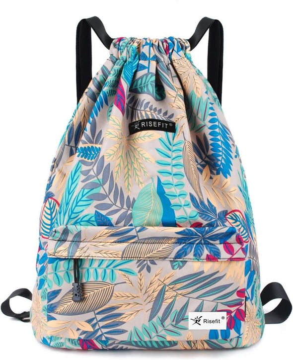 Drawstring Backpack with Mesh Pockets String Gym Bag Sackpack Sandproof Water Resistant Beach Backpack for Men Women