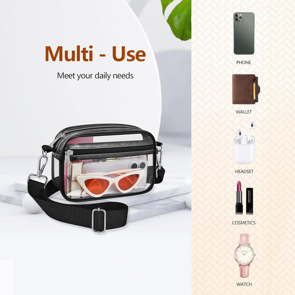 Bagenius Clear Bag for Stadium Events Clear Purse with Removable Strap Transparent Bag for Concert and Sport Events