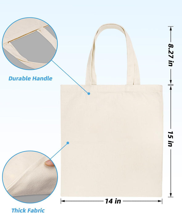 Lzerking Canvas Tote Bag Bulk 24 Pack 14X15 Inches Sublimation Tote Bags, 10Oz Lightweight Medium Reusable Grocery Shopping Cloth Bags for Heat Transfer Vinyl