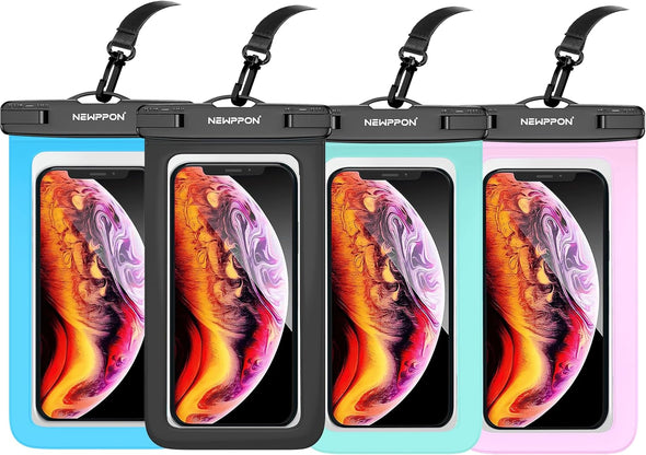 4 Pack Waterproof Cell Phone Pouch - Universal Water Proof Dry Bag Case with Neck Lanyard - Underwater Clear Cellphone Holder Large Protector for Iphone Samsung Galaxy for Beach Pool Swimming