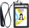 Teskyer Badge Holder, Leather ID Card Holder with Lanyard for ID Badges, Vertical Style, Black