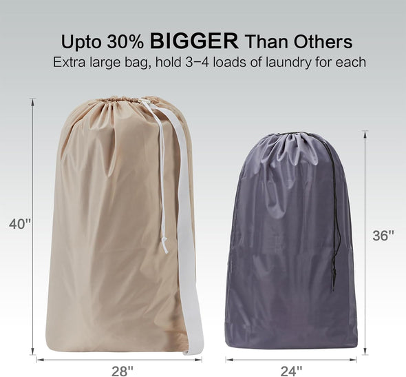 HOMEST XL Nylon Laundry Bag with Strap, Large Dirty Garments Organizer, Easy Fit a Hamper or Clothing Basket, Can Carry up to 4 Loads of Clothes, Beige
