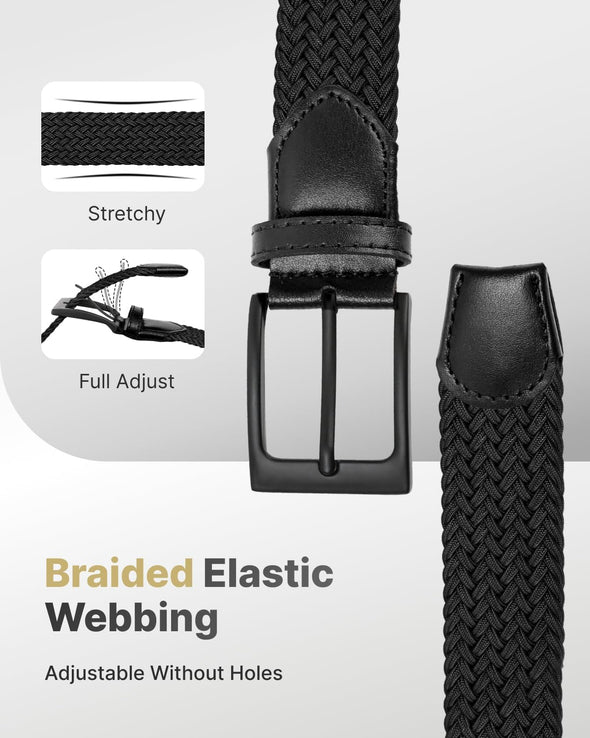 FAIRWIN Elastic Braided Stretch Mens Golf Casual Jeans Belts Woven 1 3/8" Nylon Work Belts for Men Pants Shorts