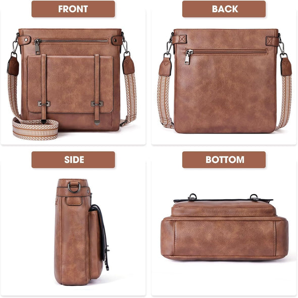 Crossbody Bags for Women,Multi Pocket Crossbody Purses Vegan Leather Shoulder Handbags Travel Purse Adjustable Strap