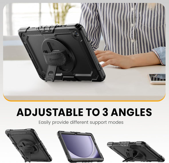 Timecity Case for Samsung Galaxy Tab A9+/ A9 plus 11 Inch, Full-Body Protective with Screen Protector, Rotating Stand, Hand/Shoulder Strap for Galaxy A9+ Tablet (SM-X210/X216/X218)- Black