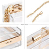 WJCD Women Clear Purse Acrylic Box Clutch Handbag, Small Transparent Crossbody Evening Bag Stadium Approved Gold Chain Strap