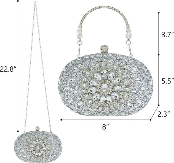 Rhinestone Clutch Purses for Women Evening Wedding Formal - round Pearl Clasp Handbag - Crystal Diamond Bag