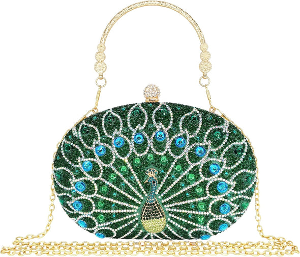 Rhinestone Clutch Purses for Women Evening Wedding Formal - round Pearl Clasp Handbag - Crystal Diamond Bag