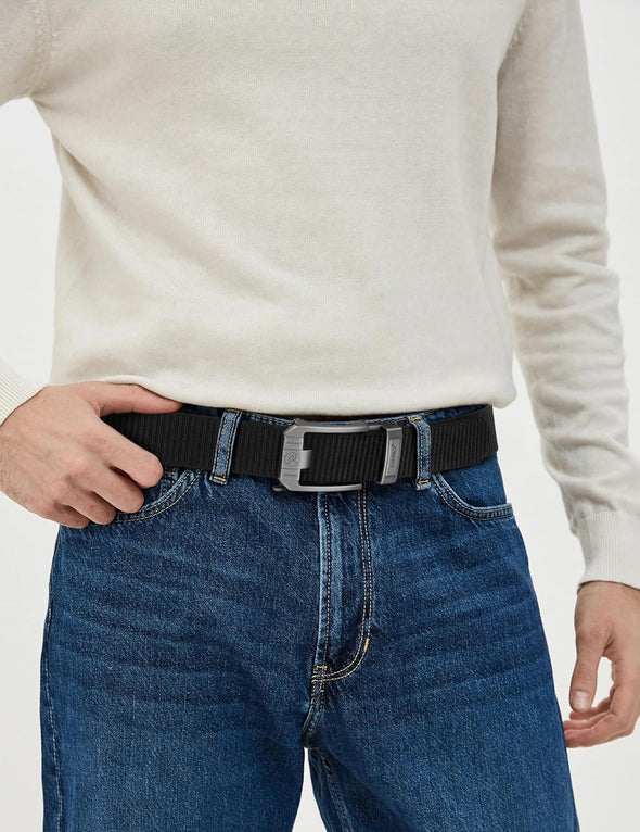 JUKMO Ratchet Belt for Men, Nylon Web Tactical Belt with Automatic Slide Buckle, Adjustable Trim to Fit
