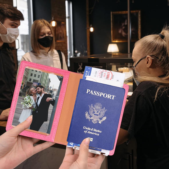 Herain Passport Holder Cover Wallet Case for 2 Women Men Family, Passport Book Holders Covers Wallets Travel Must Haves Cruise Ship Essentials (Pink & Purple)