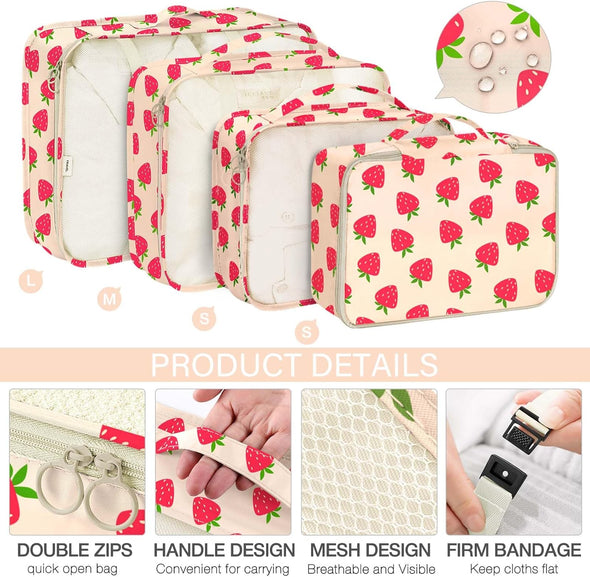 KPX 8 Set Packing Cubes for Travel, Luggage Packing Organizers Accessories Large Toiletries Bag for Clothes Shoes Cosmetics (Strawberry)