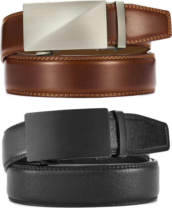 CHAOREN Leather Ratchet Belt Men 2 Pack - Customizable Fit, Effortless Style (35Mm)