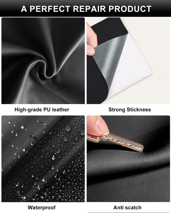 Numola Leather Repair Patch 8×11 Inch Self-Adhesive Leather Repair Tape, Scratch/Holes Vinyl Repair Kit for Couch, Car Seat, Sofas, DIY Furniture Upholstery, Chair, Jackets, First-Aid (Black)