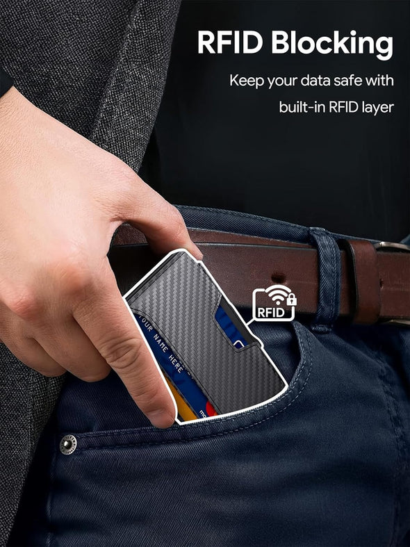 Wallet for Men, Mens Wallet Minimalist Slim Wallet, RFID Blocking Smart Pop up Wallet with Money Clip & ID Window, Metal Compact Wallet, Aluminum Credit Card Holder Wallet