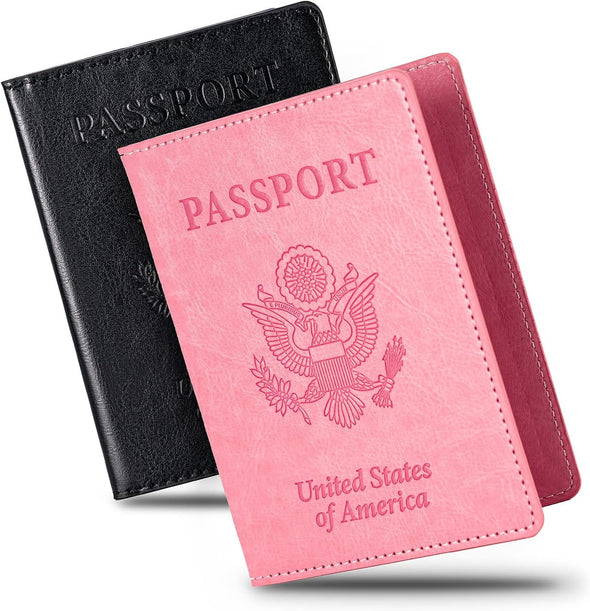 2 Pcs Passport Holders，Ultra Slim Passport Wallet，Pu Leather Passport Cover for Women and Men