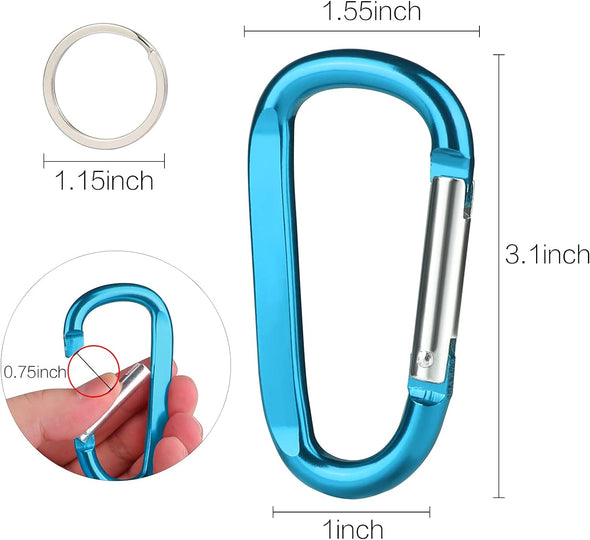 6PCS Black Carabiner Caribeaner Clip,3" Large Aluminum D Ring Shape Carabeaner with 6PCS Keyring Keychain Hook…
