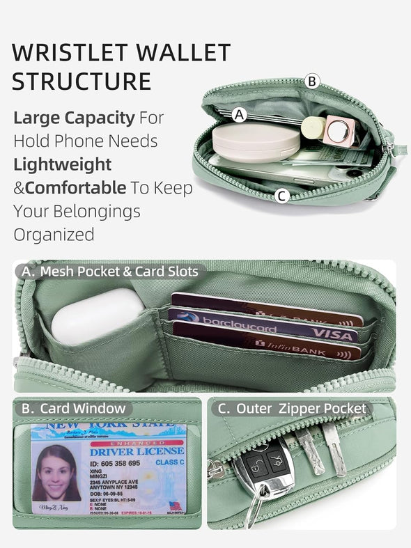 WESTBRONCO Wristlet Wallets for Women Nylon Quilted RFID Wallet with 3 Zipper Purse for Travel