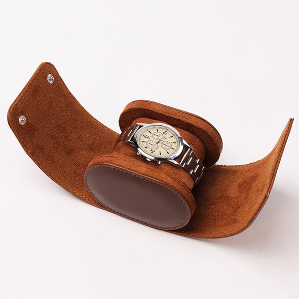 Watch Roll Travel Leather Case - Brown Single Watch Gift Box with Pillow for Men, Storage Organizer & Solid Dividers for Home Storage,Anniversary Birthday