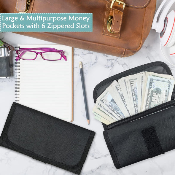 Money Bag, Money Wallet Organizer for Cash with 6 Zippered Pockets, Money Pouch, Bill Organizer, Cash Envelope Wallet Small Travel Holder for Budgeting, Currencies, Receipt, Coins, Coupons and Tips