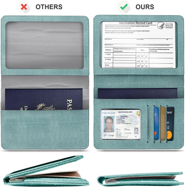 VIDIVICI Unisex 2Pk RFID Passport and Vaccine Card Holder Combo,Passport Holder-Black&Light Blue
