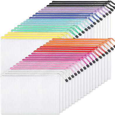 EOOUT 36Pcs Mesh Zipper Pouch Bags A4 Size Board Game Storage Zipper Bags for Organizing, Plastic Zipper Pouch in 11 Colors Letter Size Puzzle Storage and Office Supplies