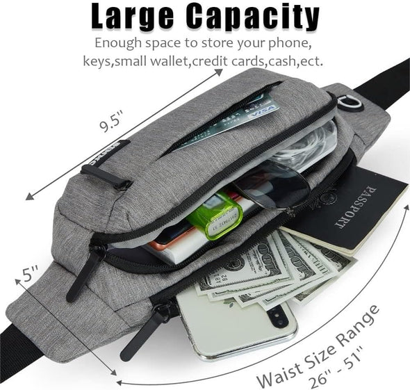 SINNO Large Crossbody Fanny Pack for Women Men Belt Bag with 4-Zipper Pockets for Travel Running Hiking Workout Dog Walking Outdoors Sport Fishing Waist Pack Bag Carrying All Phones