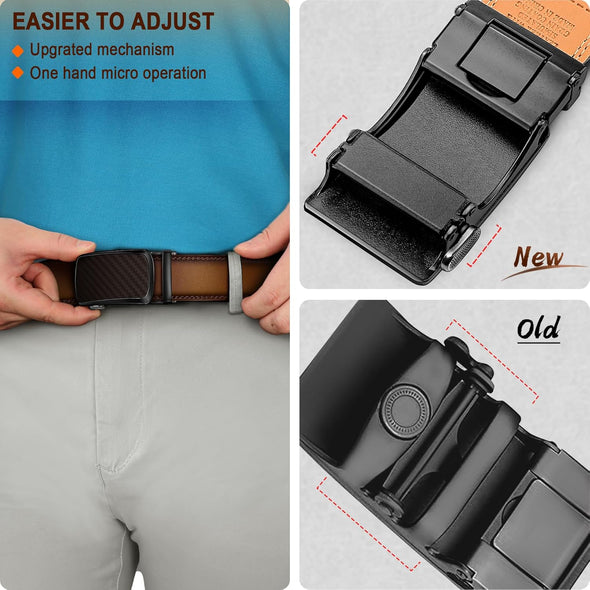 BULLIANT Men'S Ratchet Belt 2 Pack-Click Leather Belt Adjustable for Men Gift 1 3/8-Cut for Perfect Fit