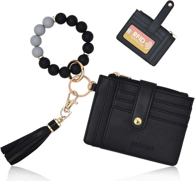 BAOSIWA Silicone Bracelet Keychain Wallet for Women Wristlet Card Holder Slim RFID Wallet with Zipper Pocket