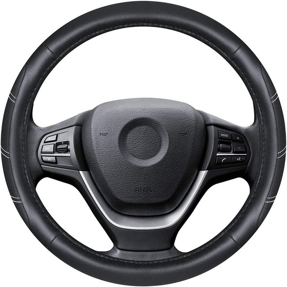 Elantrip Sport Leather Steering Wheel Cover 14 1/2 Inch to 15 Inch Universal, Padded Soft Grip Breathable for Car Truck SUV Jeep, anti Slip Odorless Black