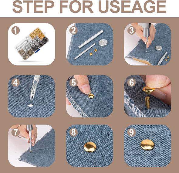 480 Sets Rivets for Leather, Leather Rivet Kit, 4 Colors 3 Sizes Leather Rivets and Snaps for Leather Crafts, Clothes, Shoes, Leather Boots, Bags, Decoration (Gold, Silver, Bronze and Gunmetal)