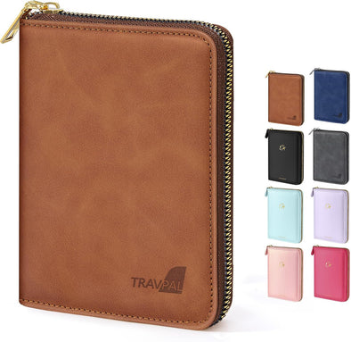 Forvencer Passport Holder Cover with Safe Zipper Closure, Premium Passport Wallet for Travel, Sleek RFID Blocking Card Case, Waterproof Travel Accessories for Men, Brown