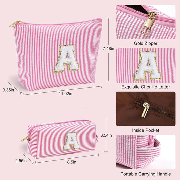 YOOLIFE Mothers Day Gifts for Women | Personalized Initial Makeup Bag | Pink Cosmetic Bag Travel Bag | 11 12 13 14 15 16 Years Old Girl Gifts Graduation Teacher Gifts Teen Girl Gifts Trendy Stuff A