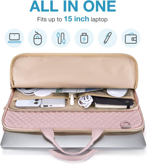 BAGSMART Protective Sleeve Case Compatible with Macbook Pro 16 Inch,15.6 Inch, Hp,Dell,Acer Aspire,Asus Notebook,Laptop with Shoulder Strap,Pocket,Handle,Pink