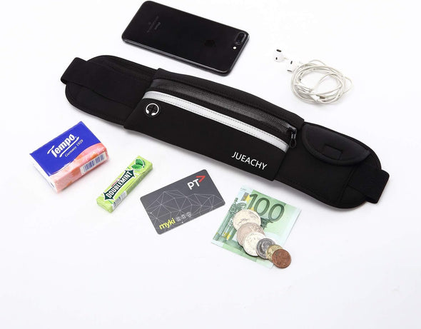 Jueachy Running Belts for Women Waterproof Fanny Pack Running Waist Pouch Phone Holder Adjustable Sports Money Belt with Headphone Port