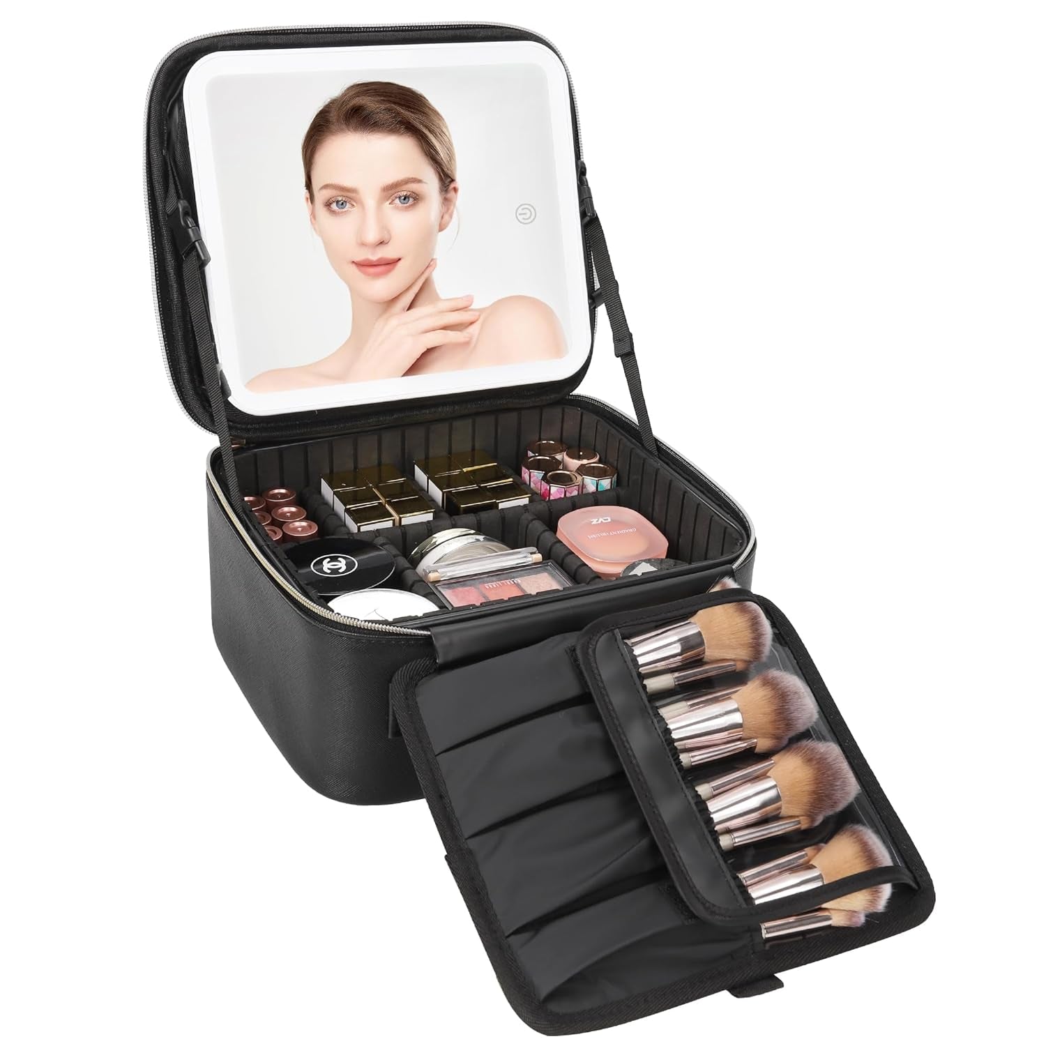 Relavel Travel Makeup Bag with LED Mirror, Cosmetic Train Case with Light up Mir