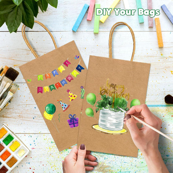 Small Brown Paper Bags with Handle Kraft Gift Bags 100 Pack, 5.25X3.25X8.25 Inch Small Gift Bag for Wedding, Christmas, Birthday Party Favors, Grocery, Craft, Retail Shopping, Goody, and Business