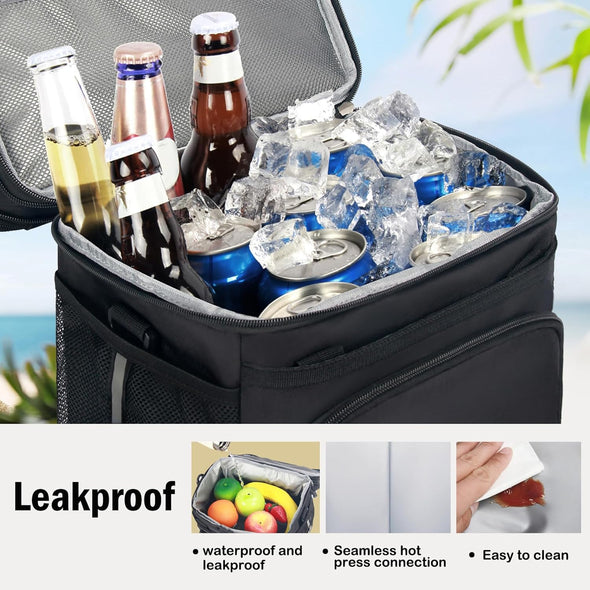 Lunch Box for Men/Women,Large Double-Layer Insulated Expandable Reusable Leakproof Cooler Bags for Adults,Lunch Bag with Adjustable Shoulder Strap for Office Travel Picnic（Black）