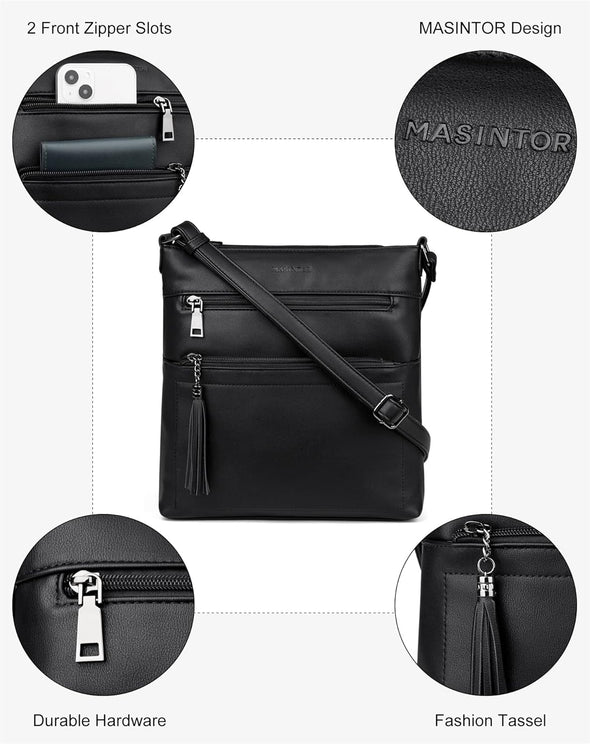 MASINTOR Crossbody Purses for Women, Multi Pocket Casual Crossbody Bag, Adjustable Strap Shoulder Bag with Tassel