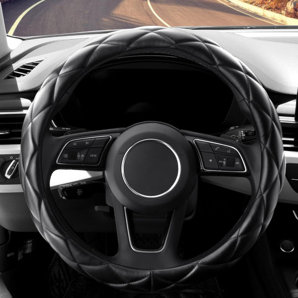 Soft Microfiber Leather Steering Wheel Cover, Universal 15 Inch for Women Girls, Fit Vehicles, Sedans, Suvs, Vans, Trucks - Black