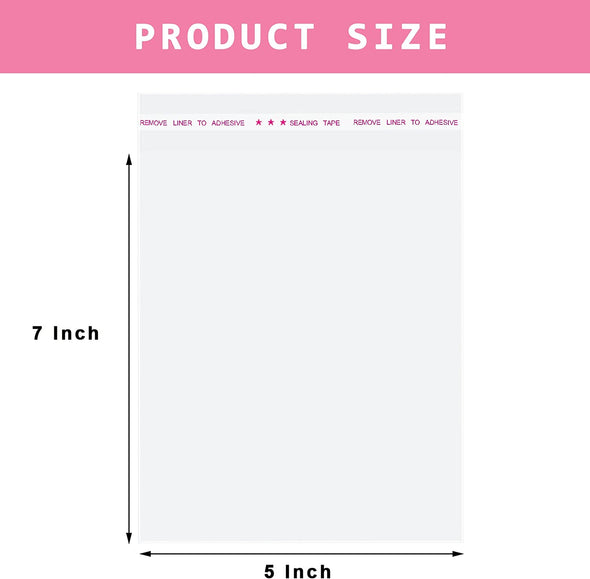 Morepack Self Sealing Cellophane Bags,5X7 Inches 200 Pcs Clear Resealable Cookie Bags Self Adhesive for Packaging Cookies,Favors, Products