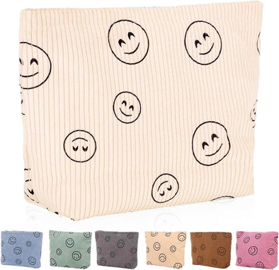 Cosmetic Bag Makeup Bag Preppy Cute Corduroy Toiletry Bag for Women Travel Essentials (Full Beige)