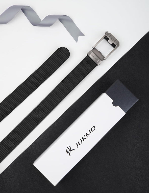 JUKMO Ratchet Belt for Men, Nylon Web Tactical Belt with Automatic Slide Buckle, Adjustable Trim to Fit