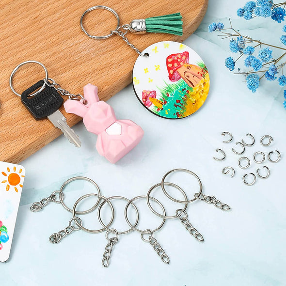 Paxcoo 50Pcs Keychains with Chain and 50 Pcs Jump Rings, Keychain Rings Kit Findings Bulk for Keychain Making Supplie DIY Crafts