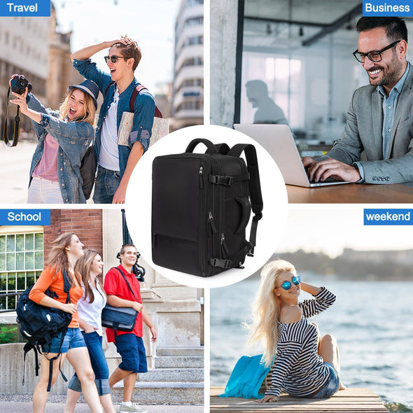 Hanples Travel Backpack for Women Men, Large Carry on Person Item Luggage Backpack, TSA Flight Approved 17.3 in Laptop Bag, Waterproof anti Theft Casual Hiking Bag (Black)
