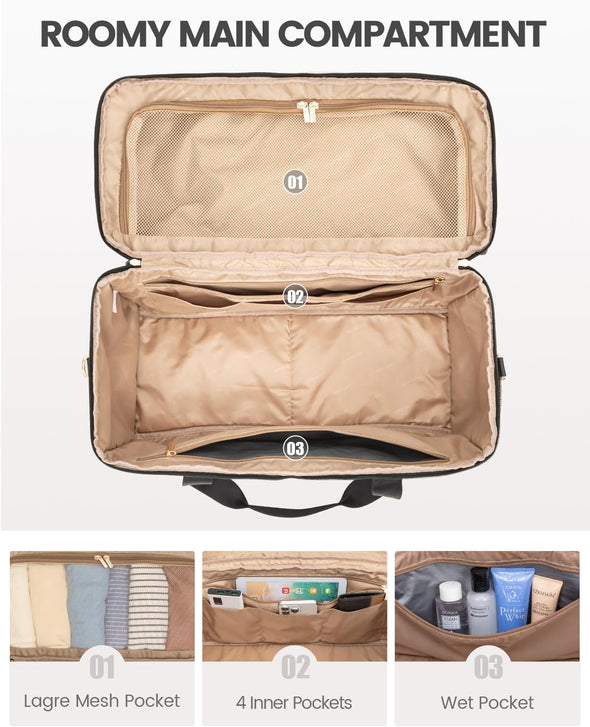 LOVEVOOK Travel Duffle Bag, Weekender Bags for Women, Carry on Duffel Bags for Airplanes, Overnight Bag with Toiletry Bag, Hospital Bag for Labor and Delivery, Yoga Gym Bag with Wet Pocket, 3Pcs Set