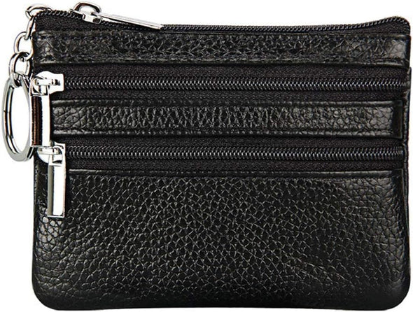 Women'S Genuine Leather Coin Purse Mini Pouch Change Wallet with Keychain
