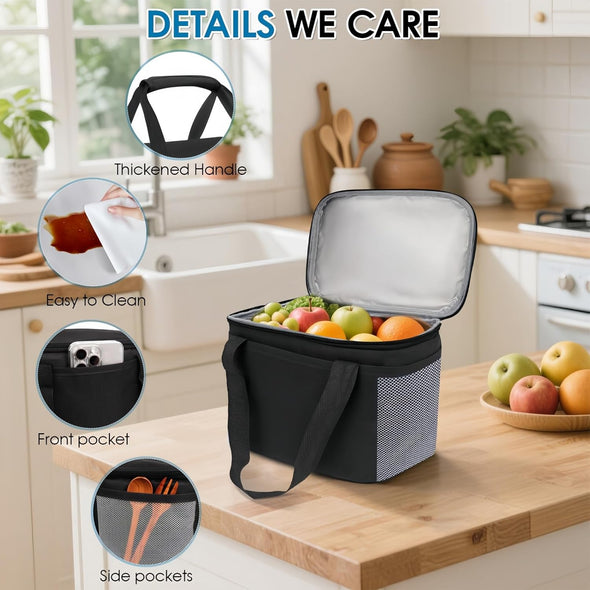 Reusable Lunch Box Lunch Bag for Women Men Insulated Lunch Bag Women Lunch Cooler Tote Bags for Office Work Picnic Outdoor Travel, Black